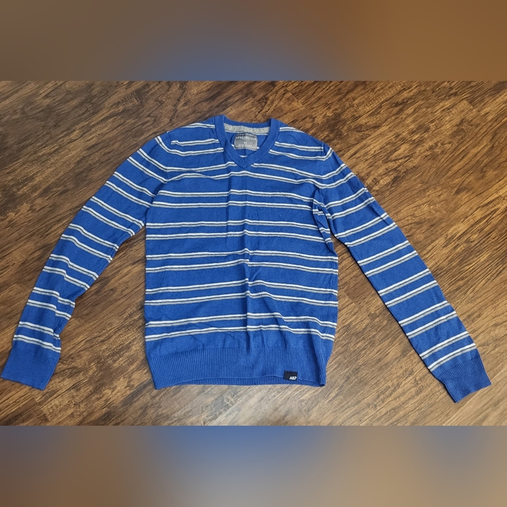 Men's Aeropostale Blue And White Striped Sweater Size Small